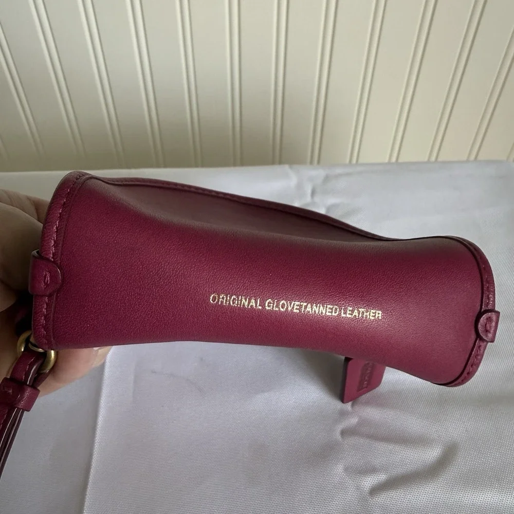 Coach Magenta Pink Glovetanned Leather Half Moon Mini Pouch Wristlet Bag Wallet